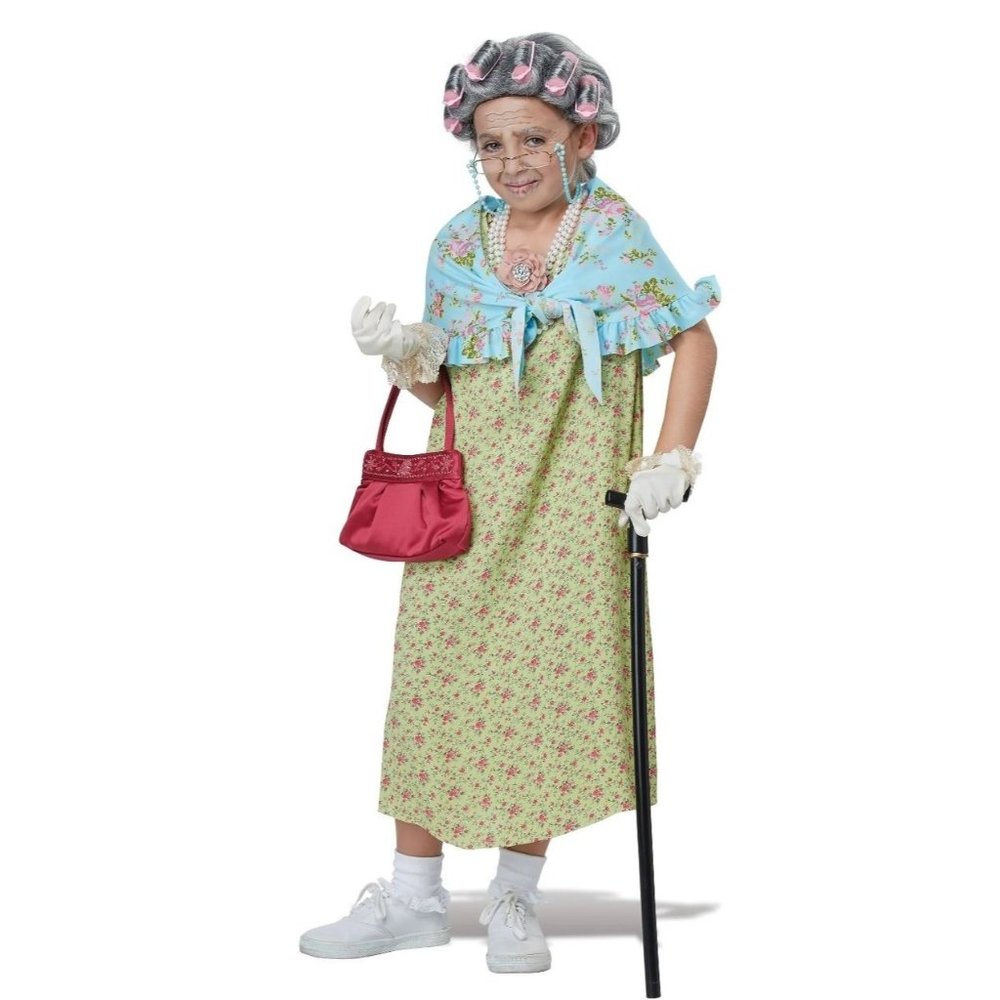 Old Lady Kit Woman Funny Kids Fancy Dress Up Halloween Child Costume Accessory